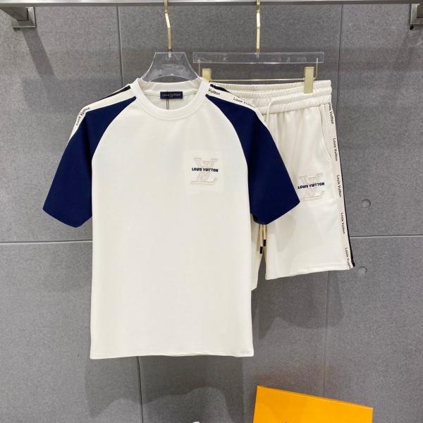 新作注目 Louis Vuitton 激安 配色ラグラン半袖Tシャツセットアップ サイドテープ ルイ・ヴィトン
