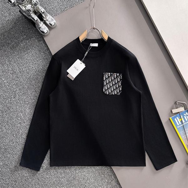 オブリーク柄 クルーネック DIOR ディオール コピー 胸ポケット長袖Tシャツ ミニマルスタイル