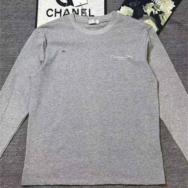 リラックスシルエット ダメージアクセント DIOR ディオール コピー ワンポイント長袖Tシャツ 杢グレー