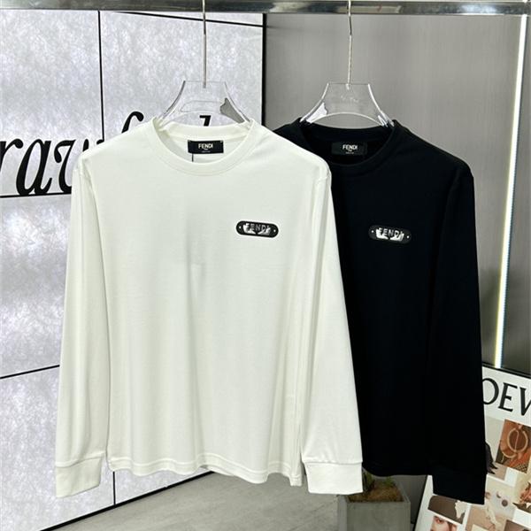オーバルロゴ ミニマルデザイン FENDI フェンディ コピー ワンポイント長袖Tシャツ クルーネック