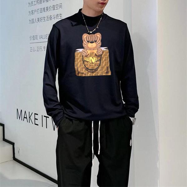 キャラクターグラフィック ブラック FENDI フェンディ コピー クルーネック長袖トップス ストリートカジュアル