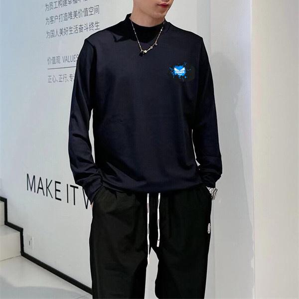 スプラッシュロゴ FENDI フェンディ コピー 長袖Tシャツ クルーネック リラックスシルエット