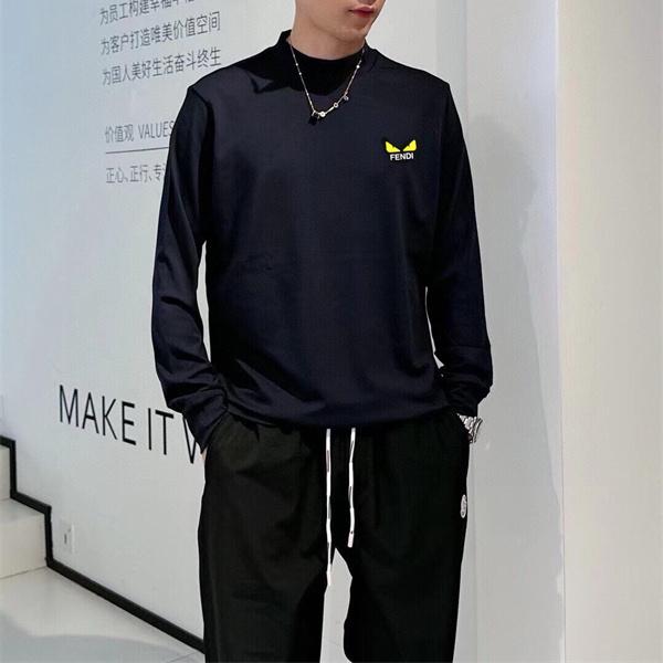 ミニロゴ イエローアクセント FENDI フェンディ コピー 長袖Tシャツ クルーネック リラックスシルエット