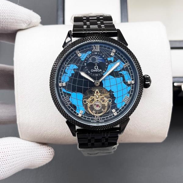世界地図モチーフが映える オメガ激安 自動巻き腕時計 OMEGA オープンハート メタルブレス仕様