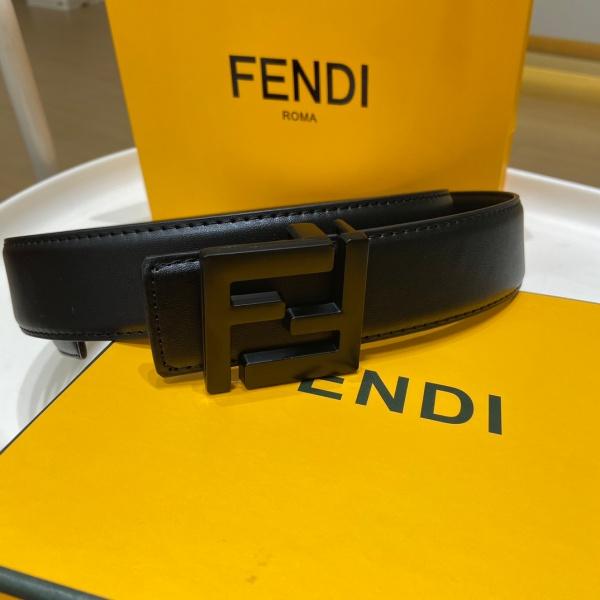 ミニマル仕立て FENDI激安 レザーベルト フェンディ FFバックル オールブラック 3.5cm幅