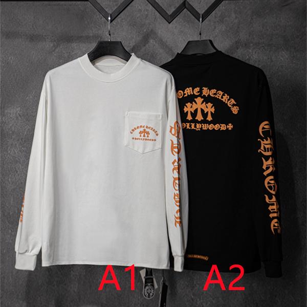トリプルクロス 袖レタリング CHROME HEARTS クロムハーツ コピー バックグラフィックロンT オレンジアクセント