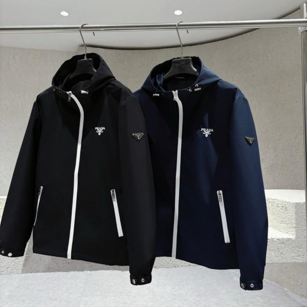 機能素材 PRADA激安 フーデッドジャケット プラダ 配色ファスナー シティアウトドア