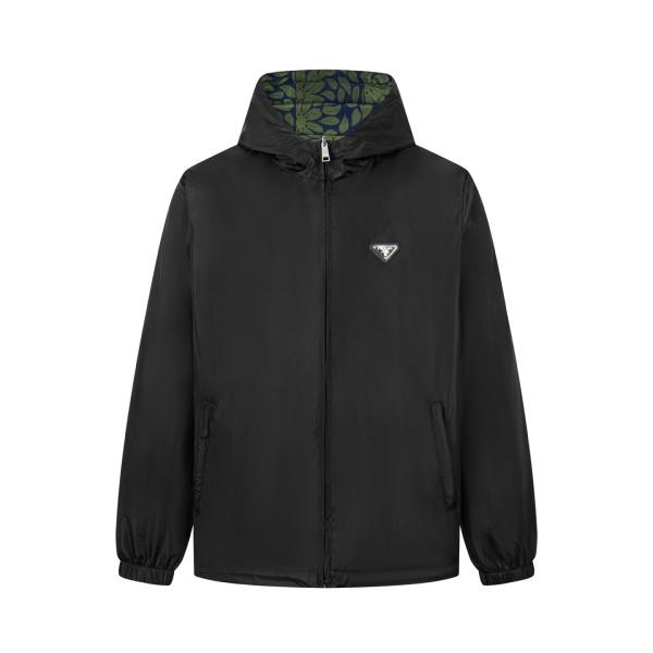 印象チェンジ自在 プラダ激安 リバーシブルジャケット PRADA オリーブフラワー 軽量ウインドブレーカー