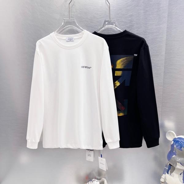 バックアートが映える 長袖Tシャツ OFF-WHITE激安 オフホワイト アローグラフィック 天使モチーフ