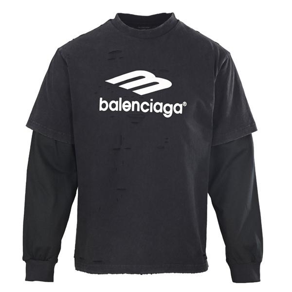 ビッグロゴ ダメージ加工 BALENCIAGA バレンシアガ コピー レイヤード長袖Tシャツ グランジスタイル