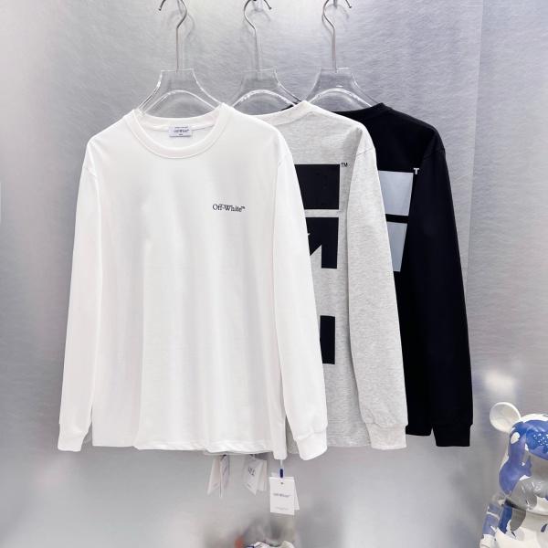 定番アロー 長袖Tシャツ OFF-WHITE激安 オフホワイト バックプリント ミニマルストリート