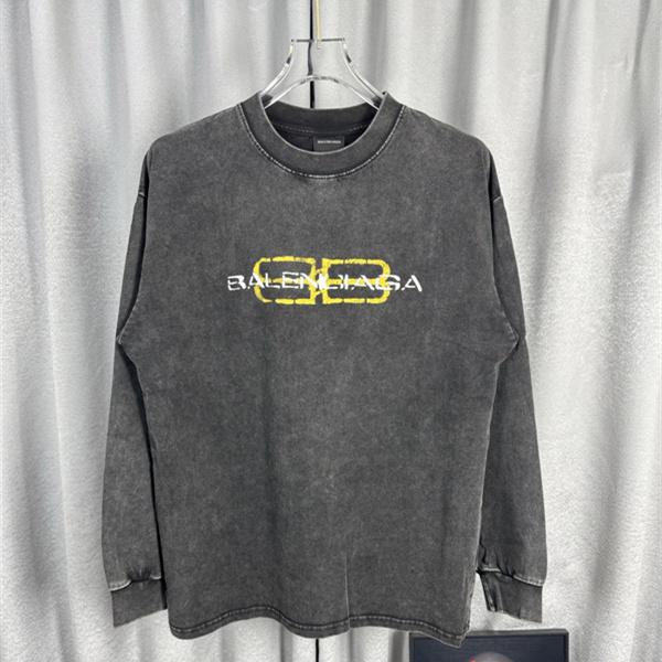ヴィンテージウォッシュ イエローグラフィック BALENCIAGA バレンシアガ コピー 長袖Tシャツ レイヤードロゴ