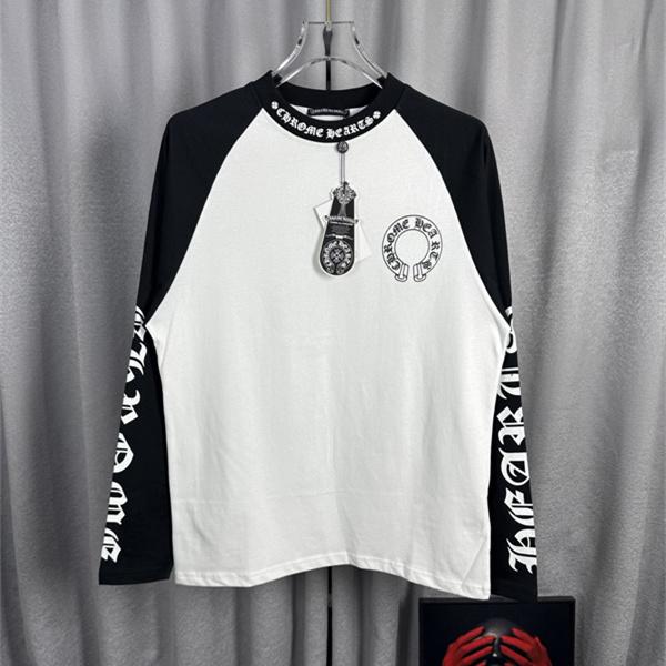 ゴシックレタリング ホースシューモチーフ CHROME HEARTS クロムハーツ コピー ラグラン長袖Tシャツ モノトーン