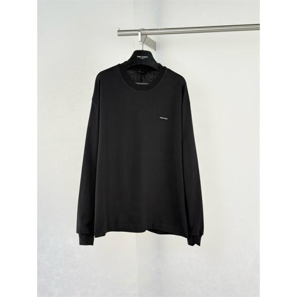スリムプレートロゴ クリーンクルーネック PRADA プラダ コピー 長袖Tシャツ アーバンベーシック