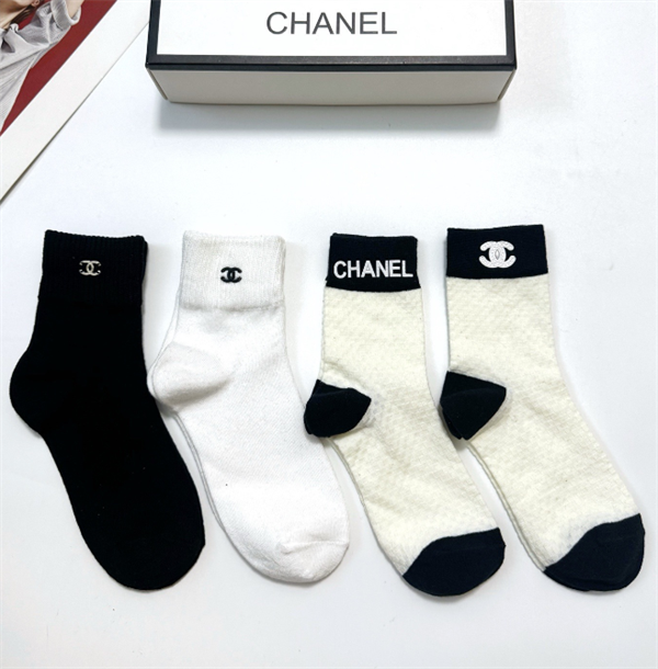 4点セット★CHANEL シャネルソックス コピーレディース 綿混 カジュアル デイリー用 吸湿発汗