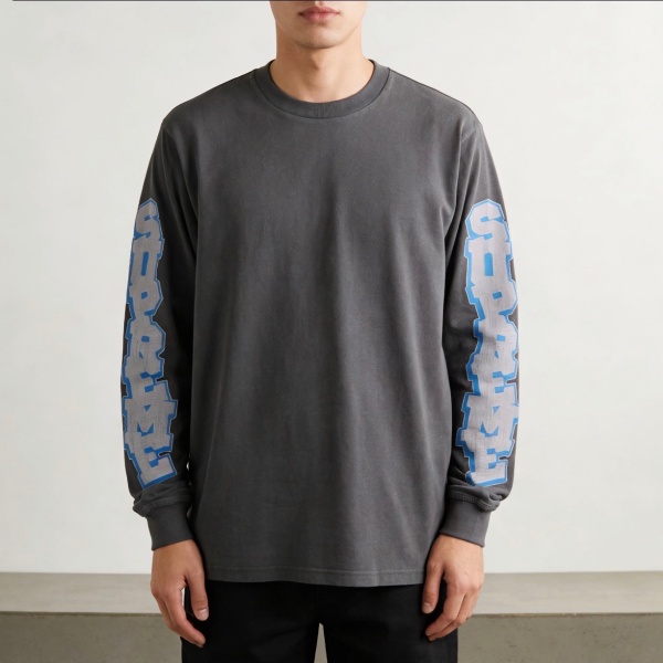 袖グラフィック 長袖Tシャツ Supreme激安 クラック風レタリング オーバーシルエット シュプリーム ストリート