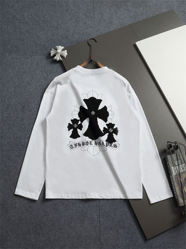 人気上昇 胸元アクセント バックロゴ Chrome Hearts クロムハーツ コピー 長袖Tシャツ デイリーカジュアル