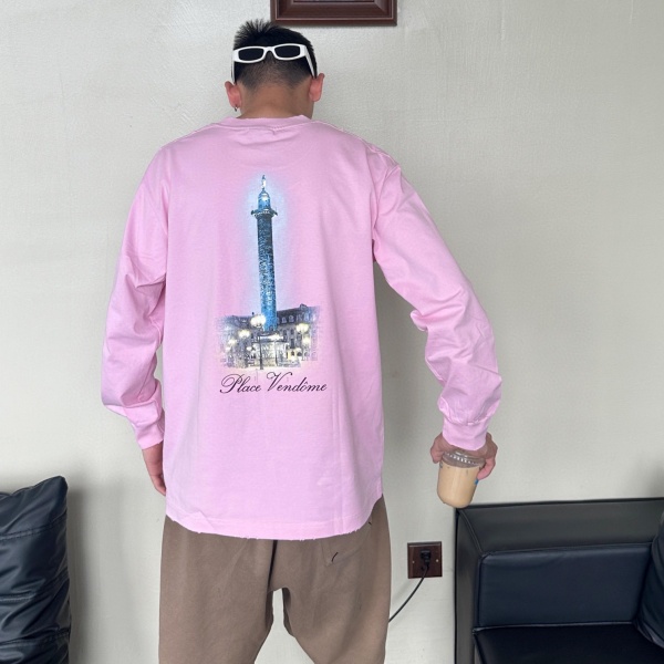 ウォッシュ加工 長袖Tシャツ バレンシアガ激安 VOGUEコラボ 背面ヴァンドーム広場グラフィック
