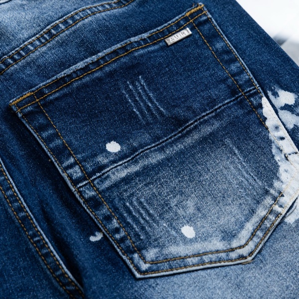 AMIRI アミリ コピー ペイントスプラッシュ ダメージ加工 スリムデニムパンツ ブルー ユニセックス