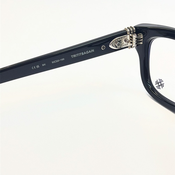 Chrome Hearts クロムハーツ コピー クロスモチーフ スクエアフレーム メガネ ブラック シルバーディテール ユニセックス
