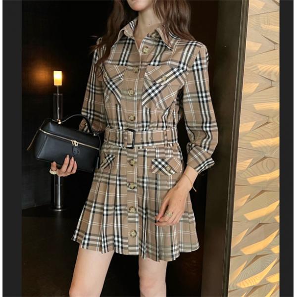 BURBERRYバーバリーワンピースコピー2026SS最新作 クラシックチェック柄 ロングスリーブ 