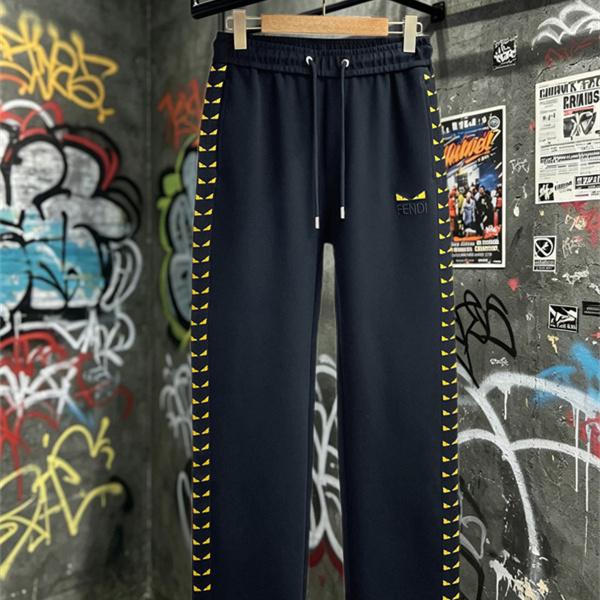 イエローサイドライン ロゴアクセント FENDI フェンディ コピー ワイドスウェットパンツ スポーツスタイル