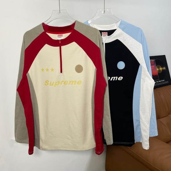 アメカジ 長袖Tシャツ シュプリーム激安 スリースターモチーフ Supreme ハーフジップ 配色切替