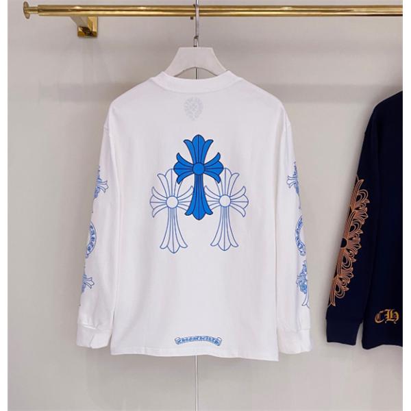 SS26 Chrome Hearts♥クロムハーツ  長袖ｔシャツコピーユニセックス ホワイト×ブルー コントラストカラー