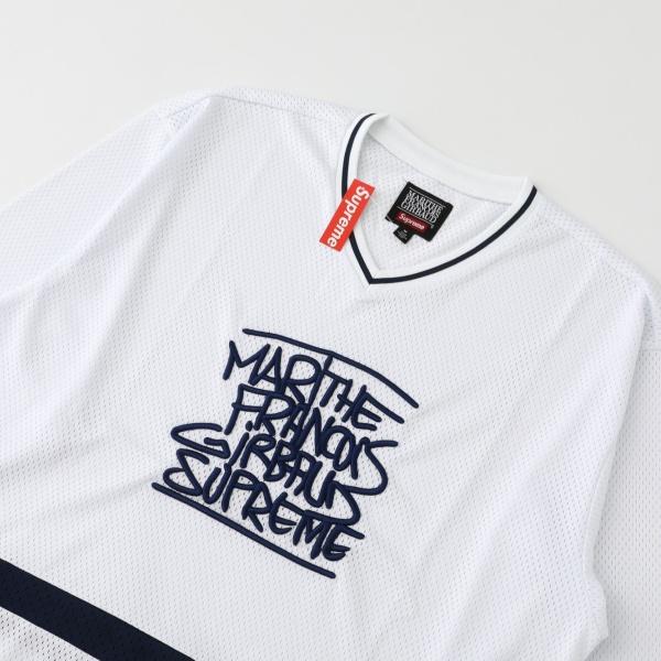 Supreme激安 メッシュホッケージャージ 胸元刺繍 マリテ・フランソワ・ジルボー シュプリーム Vネック ワイドシルエット