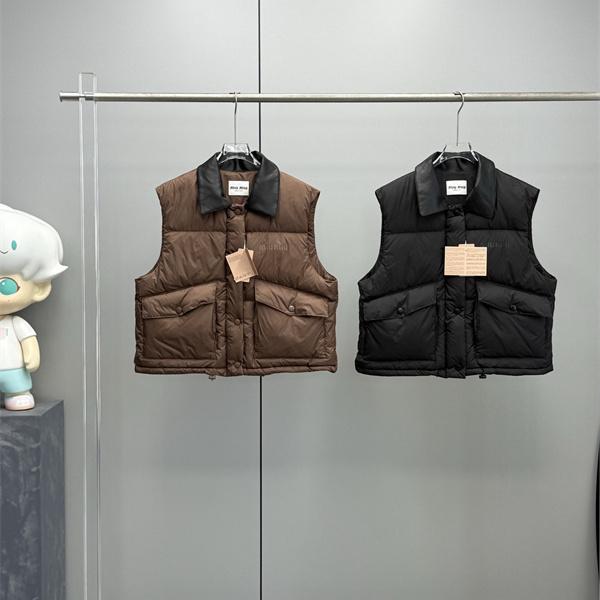 レザーカラー マルチポケット レトロムード MIU MIU ミュウミュウ コピー ダウンベスト レトロカレッジ