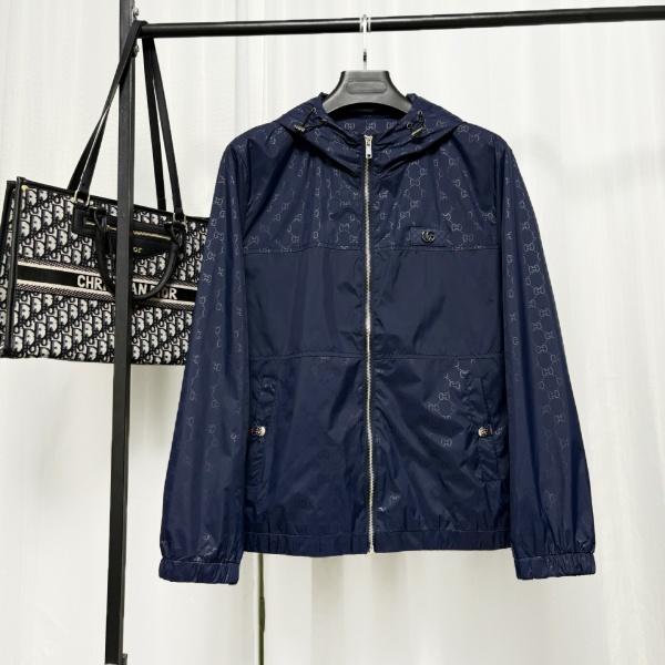 総柄 フーデッドウインドブレーカー GUCCI 激安 ネイビーモノグラム グッチ フルジップ 軽量仕様