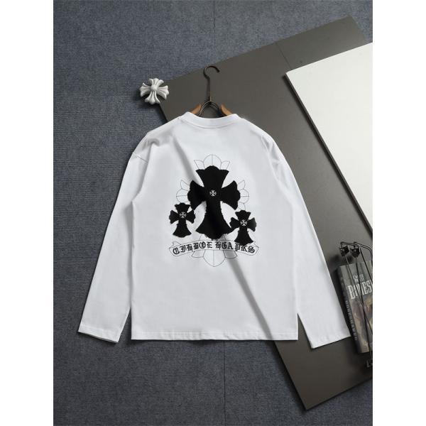 人気上昇 胸元アクセント バックロゴ Chrome Hearts クロムハーツ コピー 長袖Tシャツ デイリーカジュアル