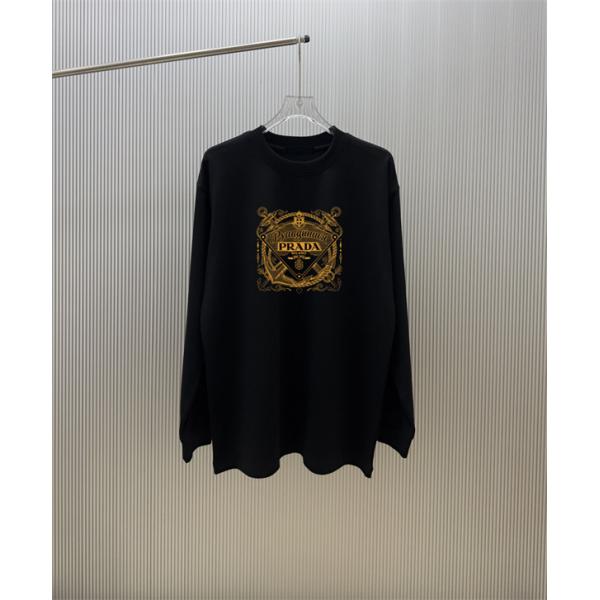 レトロムード エンブレムグラフィック PRADA プラダ コピー 長袖Tシャツ メンズカジュアル