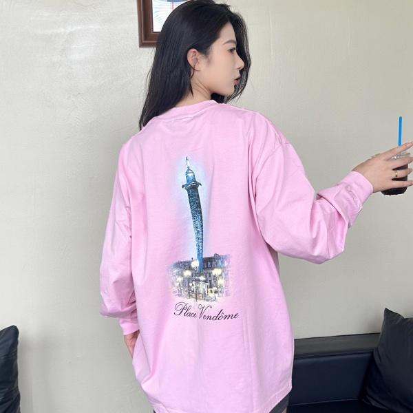ウォッシュ加工 長袖Tシャツ バレンシアガ激安 VOGUEコラボ 背面ヴァンドーム広場グラフィック