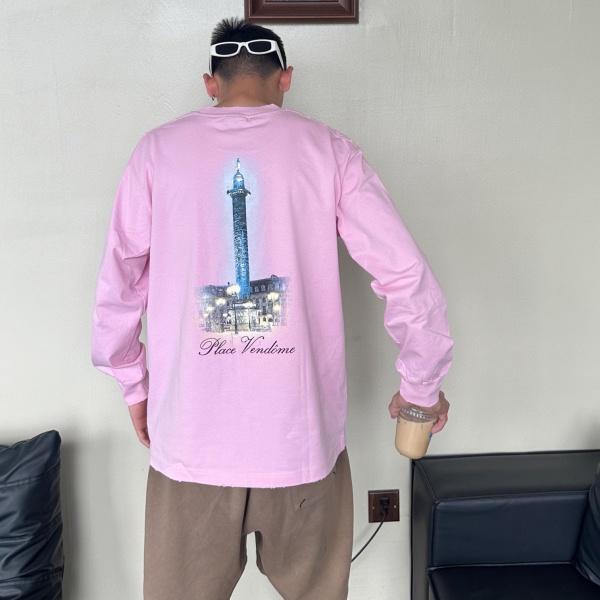 ウォッシュ加工 長袖Tシャツ バレンシアガ激安 VOGUEコラボ 背面ヴァンドーム広場グラフィック