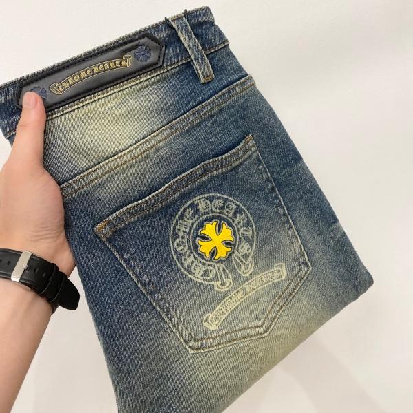 クロス刺繍 デニム クロムハーツ激安 ダメージ風ウォッシュ CHROME HEARTS 話題沸騰