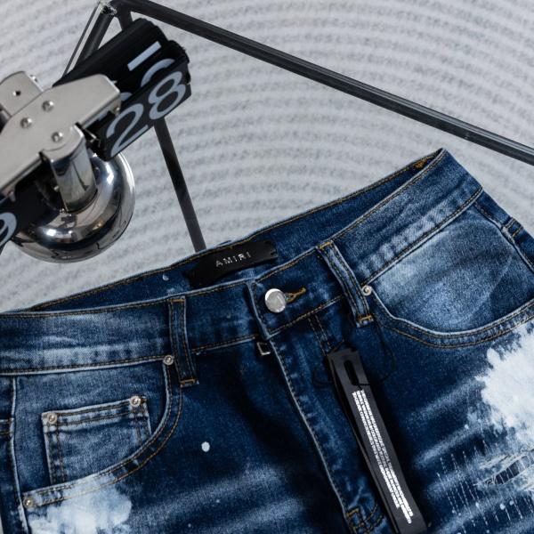 AMIRI アミリ コピー ペイントスプラッシュ ダメージ加工 スリムデニムパンツ ブルー ユニセックス