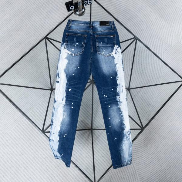 AMIRI アミリ コピー ペイントスプラッシュ ダメージ加工 スリムデニムパンツ ブルー ユニセックス