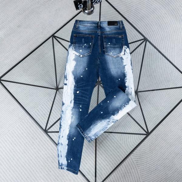 AMIRI アミリ コピー ペイントスプラッシュ ダメージ加工 スリムデニムパンツ ブルー ユニセックス