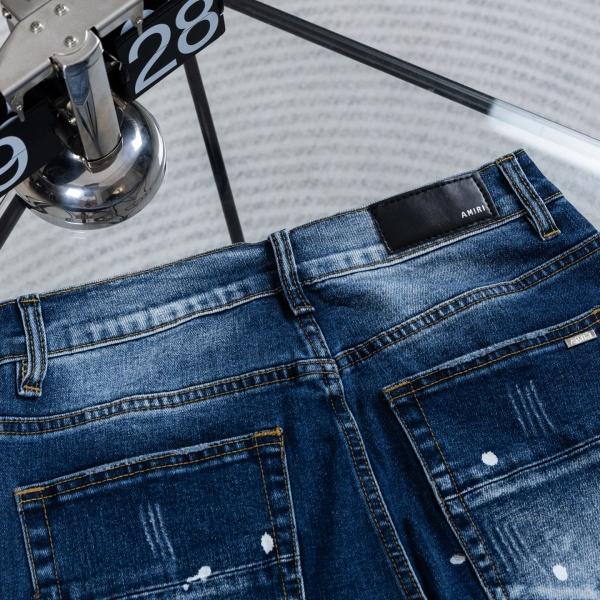 AMIRI アミリ コピー ペイントスプラッシュ ダメージ加工 スリムデニムパンツ ブルー ユニセックス