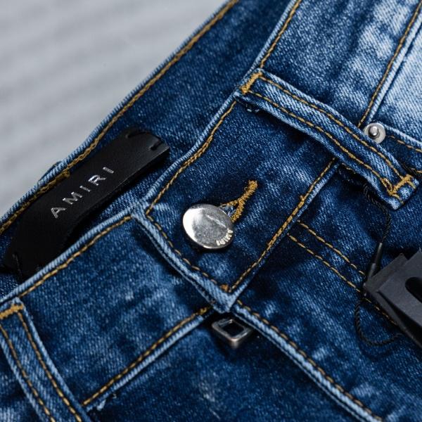 AMIRI アミリ コピー ペイントスプラッシュ ダメージ加工 スリムデニムパンツ ブルー ユニセックス