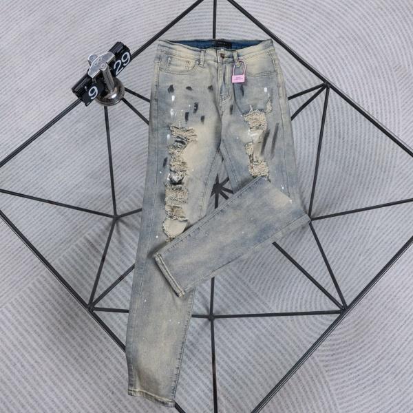 AMIRI コピー アミリ ペイントスプラッシュ ウォッシュド ダメージデニムパンツ スリムフィット グレー ユニセックス