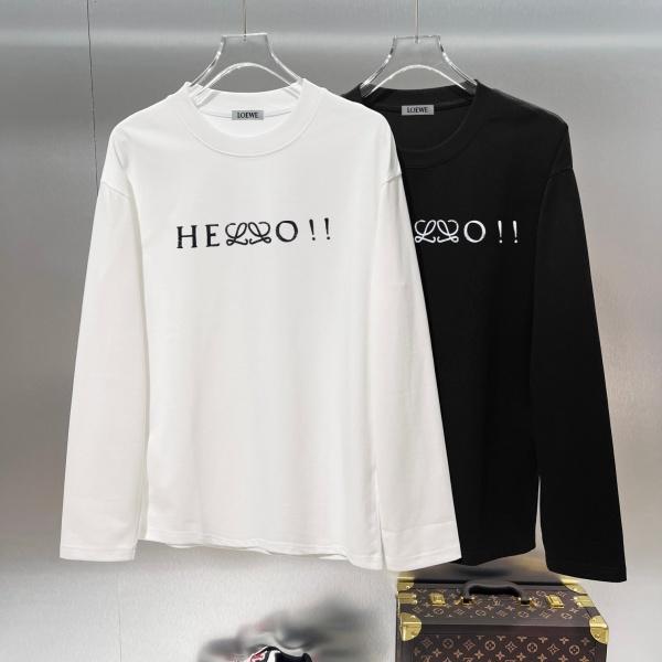 LOEWE ロエベ コピー クルーネック 長袖Tシャツ フロントレタリングプリント ブラック ユニセックス
