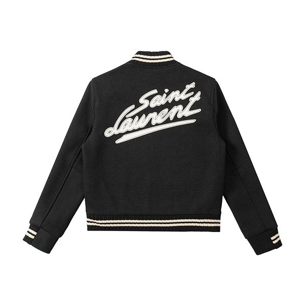 ロゴ刺繍 バーシティジャケット Saint Laurent サンローラン コピー ブラック ホワイト アウター