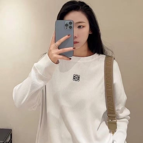 LOEWE ロエベ コピー Anagram アナグラム刺繍 クルーネック 長袖Tシャツ ブラック ユニセックス