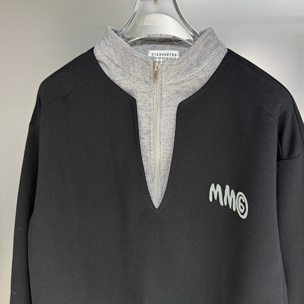 フェイクレイヤード ハーフジップ MM6 Maison Margiela エムエムシックス メゾンマルジェラ コピー スウェット 長袖 スタンドカラー オーバーサイズ 秋冬 カジュアル