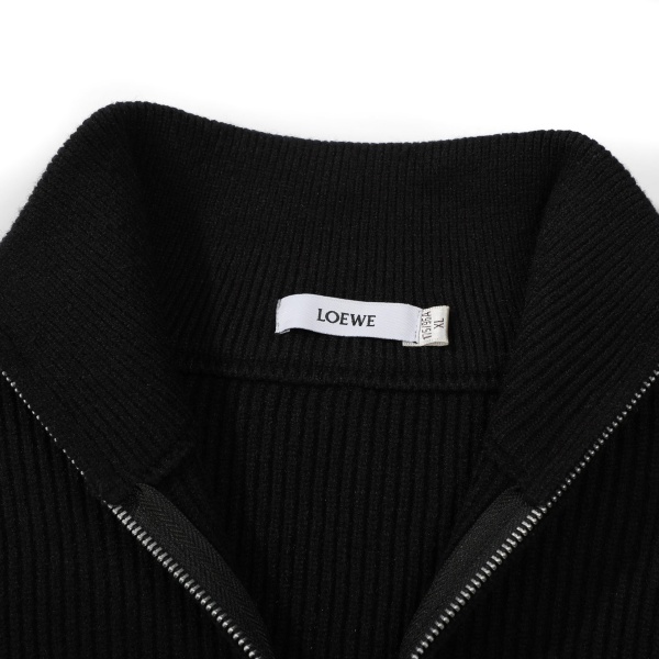 ロエベ LOEWE 激安 ニットカーディガン メンズ レディース 立ち襟 フルジップ アナグラム刺繍ロゴ カシミヤウール混紡 厚手 リブ編み ゆったり 防寒 秋冬 セーター アウター ブラック グレー