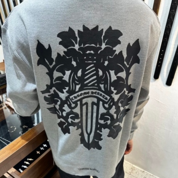 クロムハーツChrome Hearts激安ワッフル長袖Tシャツ藤蔓ソード柄バックプリントクルーネックゆったりストリート