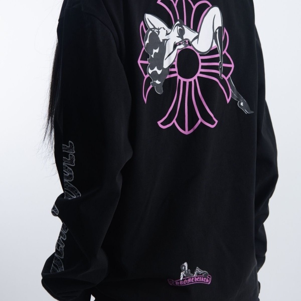 クロムハーツChrome Hearts激安Deadlyコラボ長袖Tシャツレディース女神プリントクロス柄バックプリントゆったりストリート