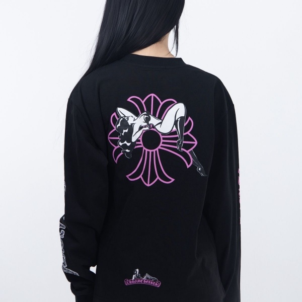 クロムハーツChrome Hearts激安Deadlyコラボ長袖Tシャツレディース女神プリントクロス柄バックプリントゆったりストリート